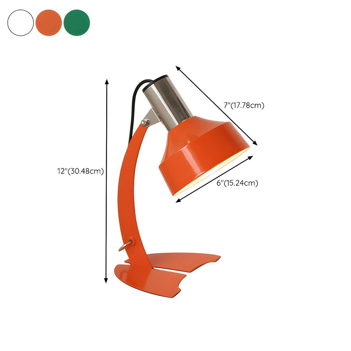 Chic Orange Cone Shade Curved Arm Metal Table Lamp 