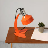 Chic Orange Cone Shade Curved Arm Metal Table Lamp Image - 2