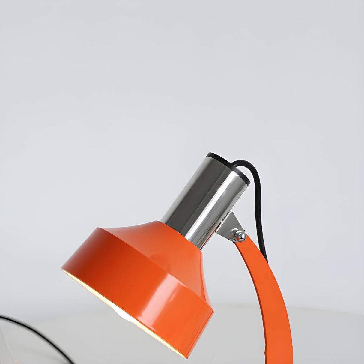 Chic Orange Cone Shade Curved Arm Metal Table Lamp Image - 9