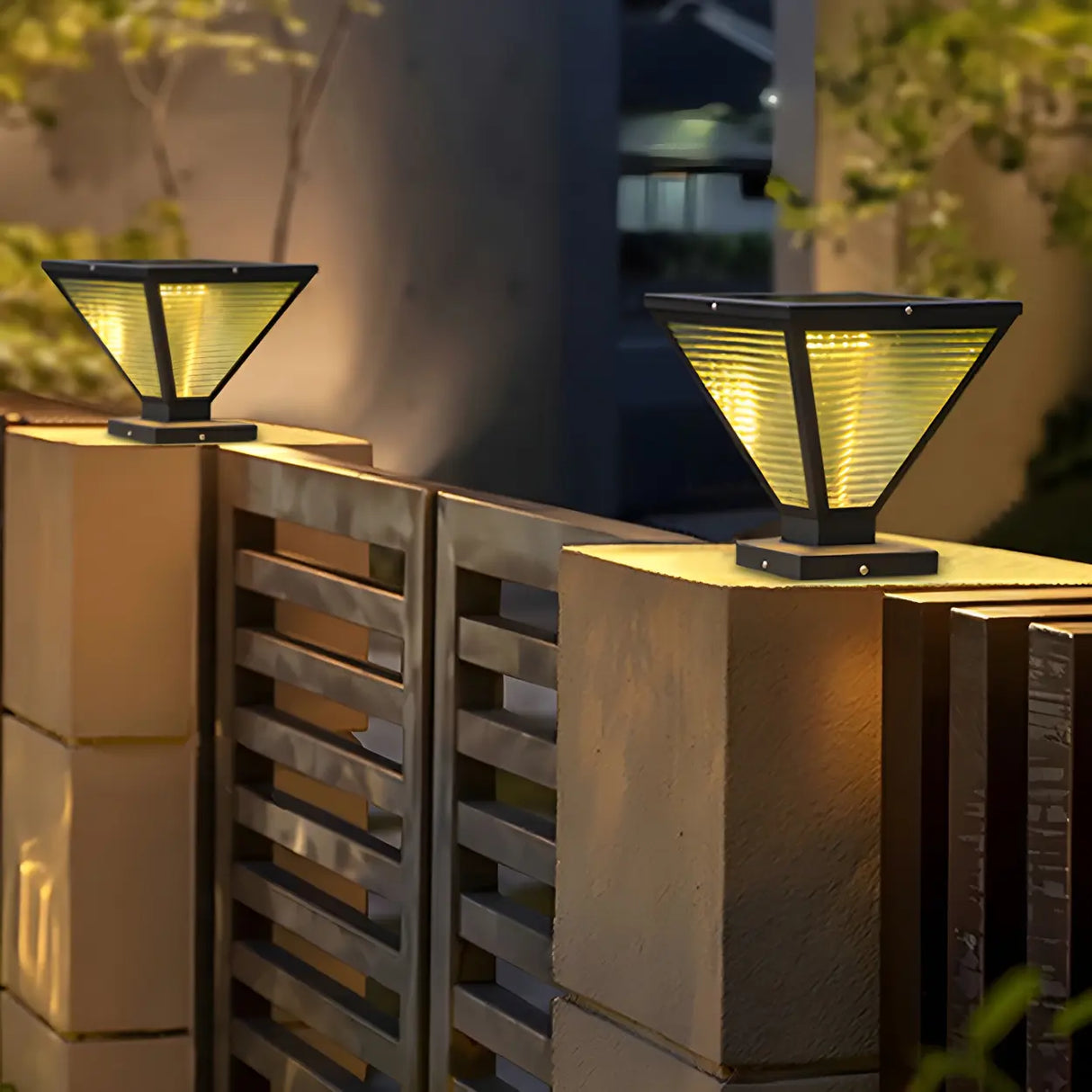 Chic Pyramid Geometric Glass Pillar Outdoor Lamp Black Image - 12