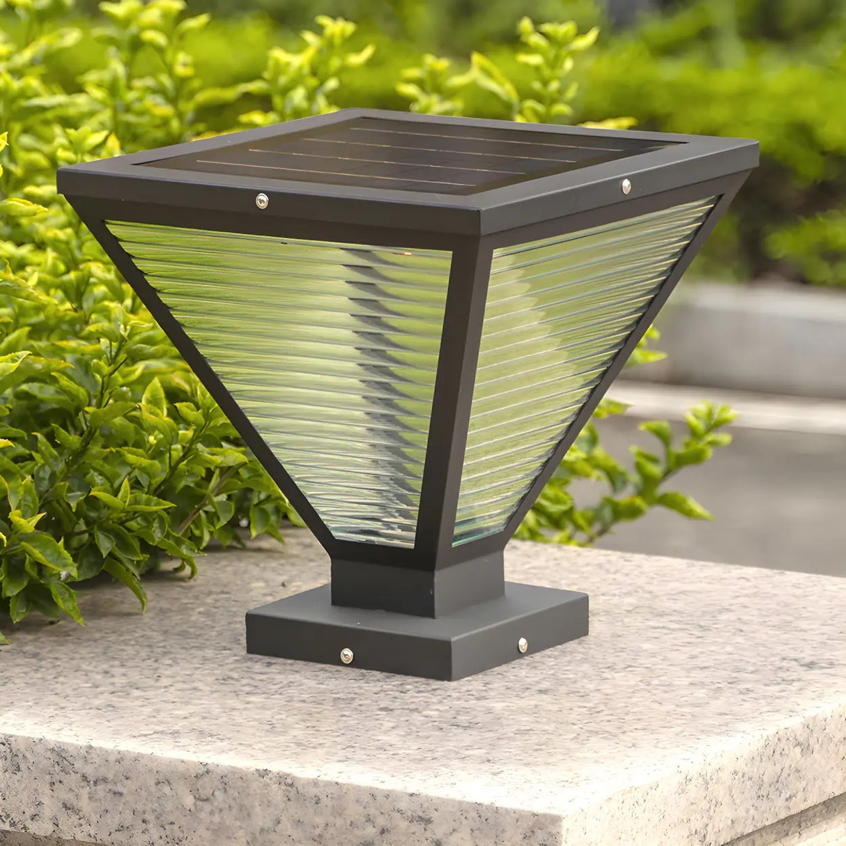 Chic Pyramid Geometric Glass Pillar Outdoor Lamp Black Image - 5