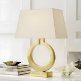 Chic Rectangular Fabric Shade Gold Ring Base Table Lamp Image - 11