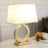 Chic Rectangular Fabric Shade Gold Ring Base Table Lamp Image - 13