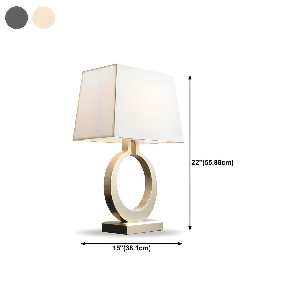 Chic Rectangular Fabric Shade Gold Ring Base Table Lamp 