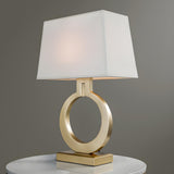 Chic Rectangular Fabric Shade Gold Ring Base Table Lamp Image - 4