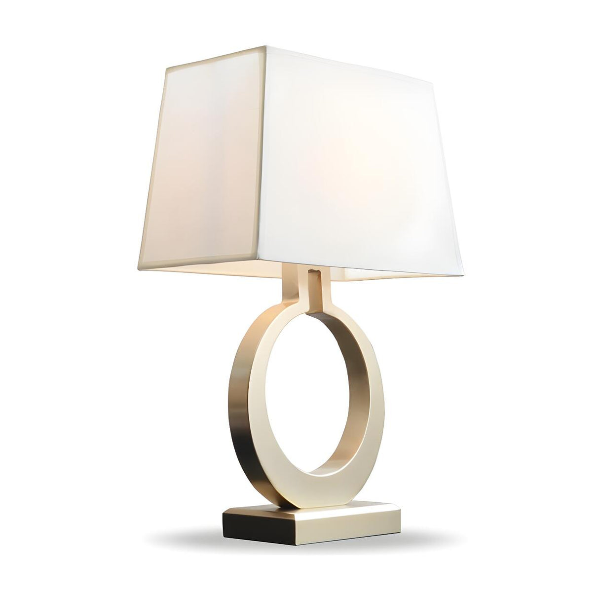 Chic Rectangular Fabric Shade Gold Ring Base Table Lamp Image - 5