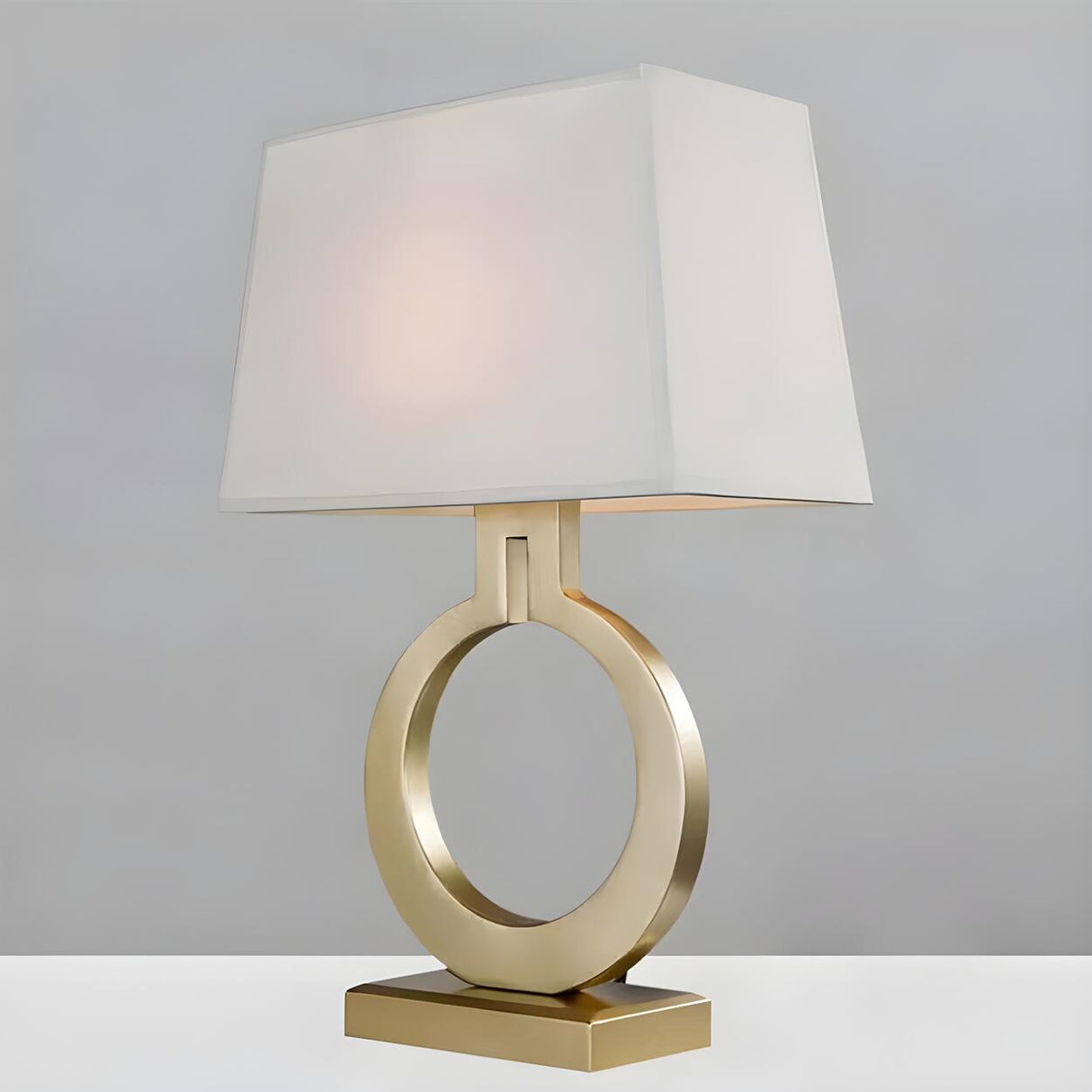 Chic Rectangular Fabric Shade Gold Ring Base Table Lamp Image - 6