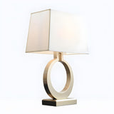 Chic Rectangular Fabric Shade Gold Ring Base Table Lamp Image - 7