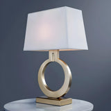 Chic Rectangular Fabric Shade Gold Ring Base Table Lamp Image - 8