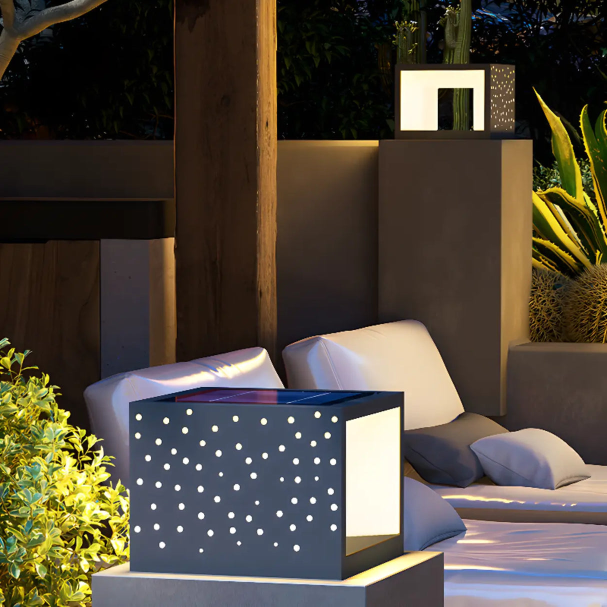 Chic Simple Square Metal Outdoor Fence Table Lamp Image - 5