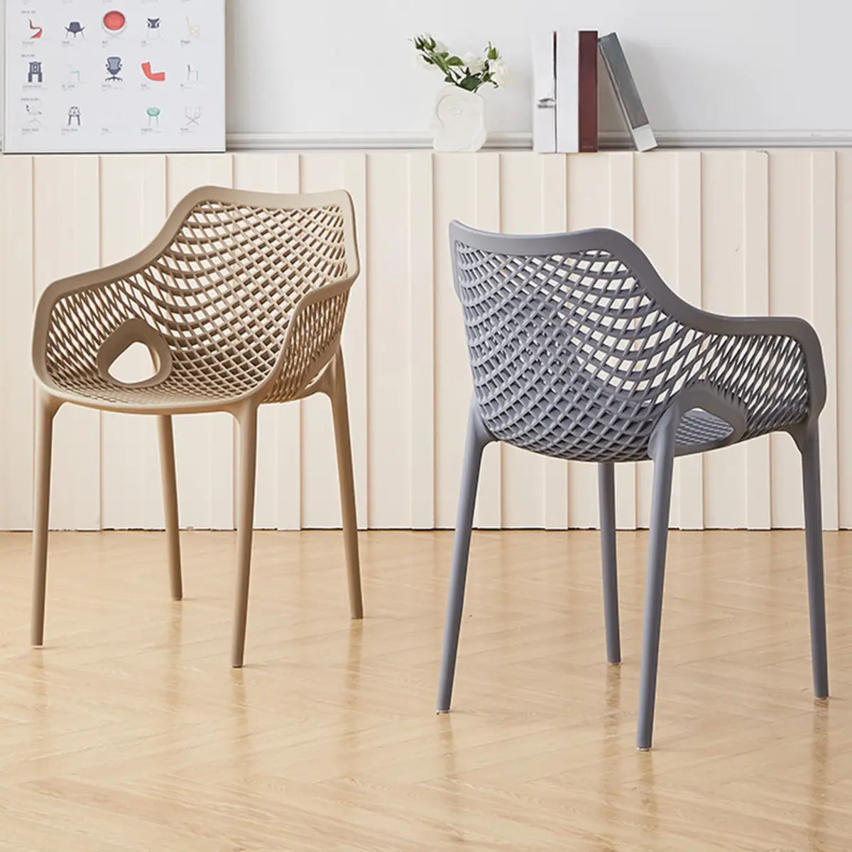 Chic Stackable Mesh Curved Back Polymer Dining Chair Image - 1