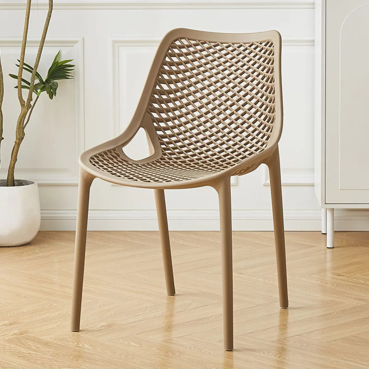 Chic Stackable Mesh Curved Back Polymer Dining Chair Image - 11