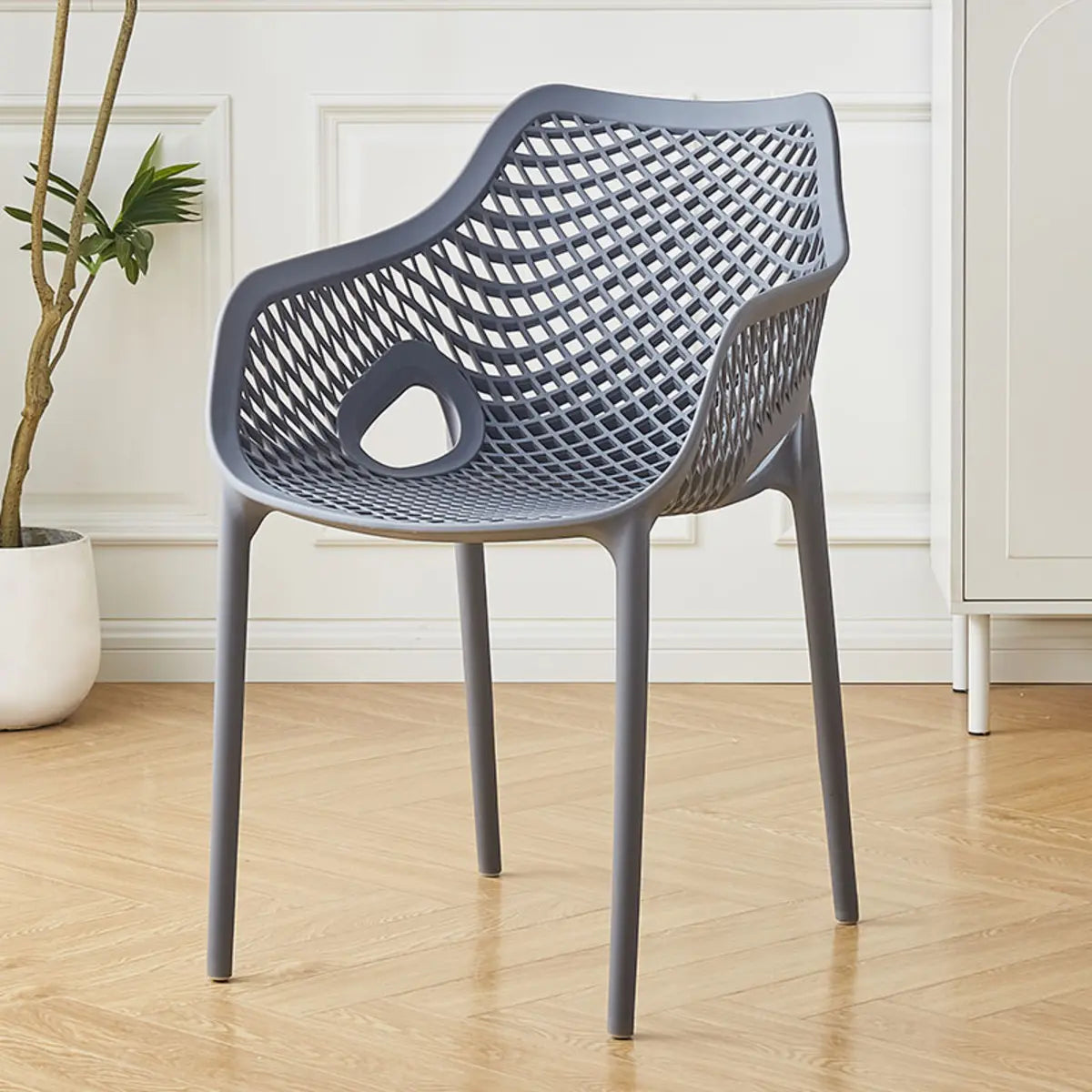 Chic Stackable Mesh Curved Back Polymer Dining Chair Image - 17