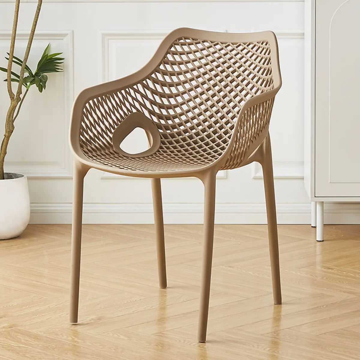 Chic Stackable Mesh Curved Back Polymer Dining Chair Image - 20