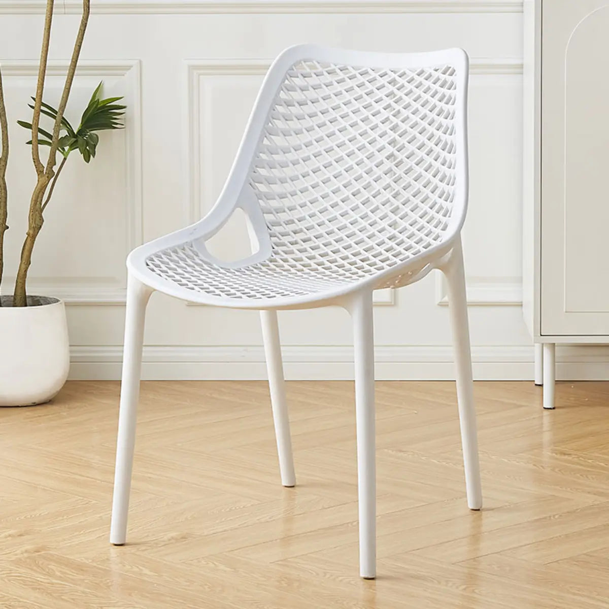 Chic Stackable Mesh Curved Back Polymer Dining Chair Image - 3