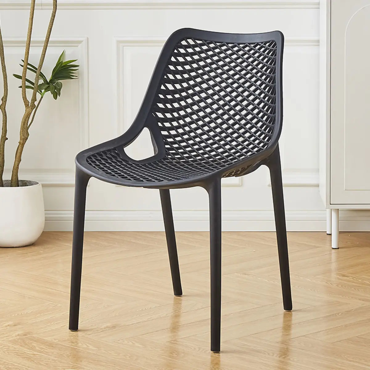 Chic Stackable Mesh Curved Back Polymer Dining Chair Image - 5