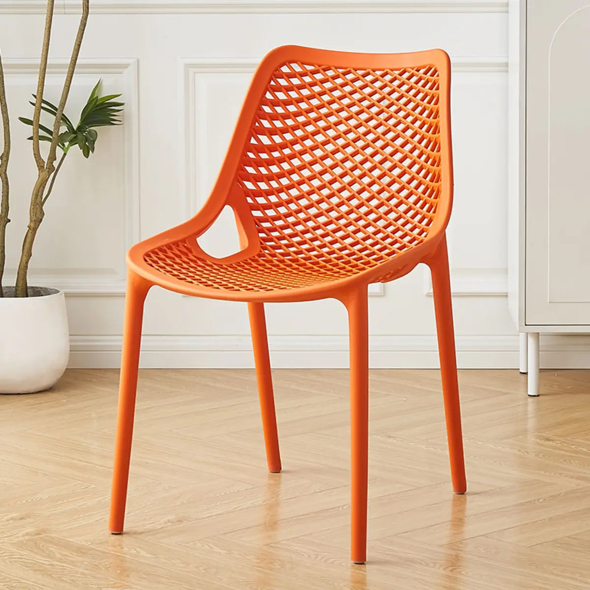 Chic Stackable Mesh Curved Back Polymer Dining Chair Image - 8