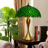 Chic Tiffany Green Leaf Dome Stained Glass Table Lamp Image - 1