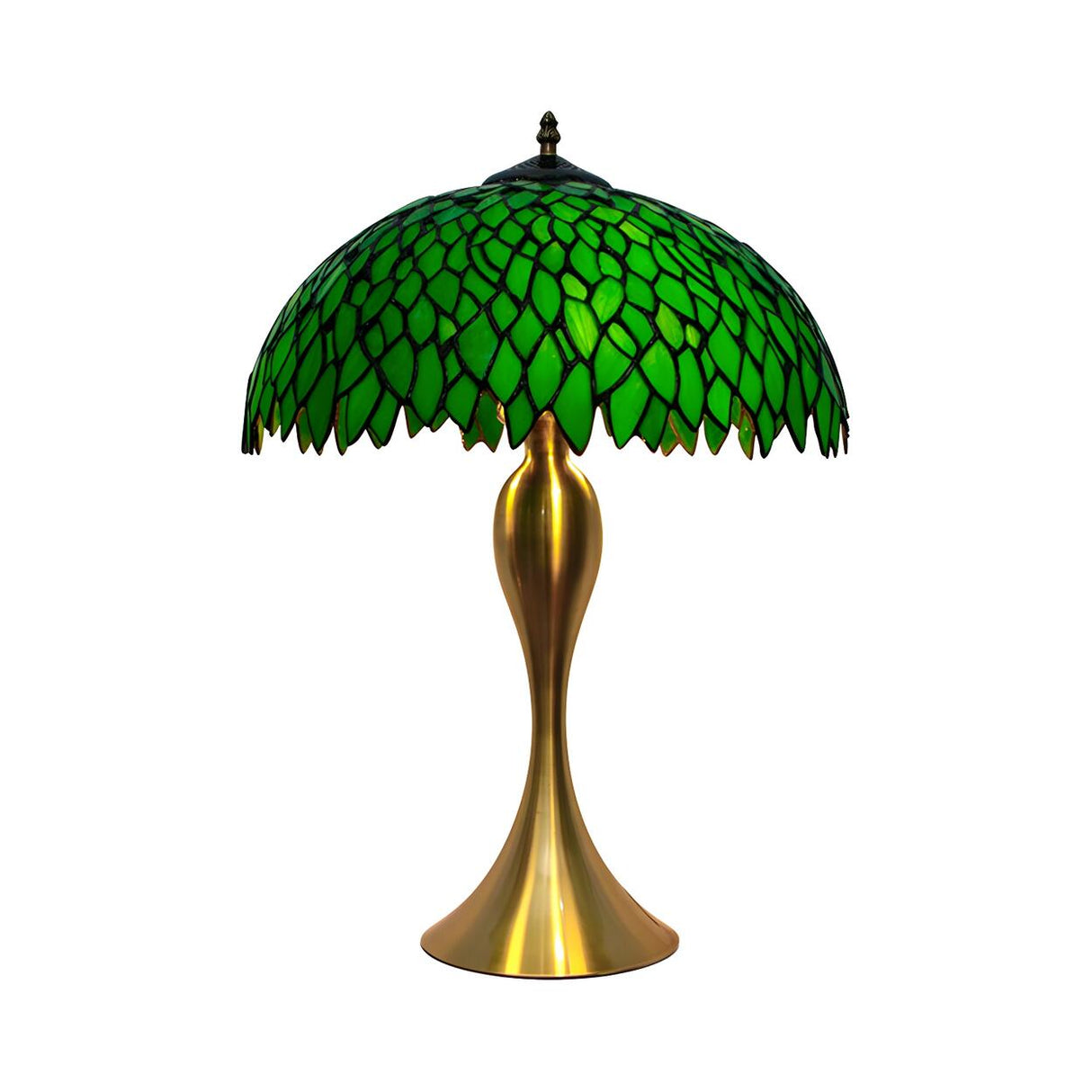 Chic Tiffany Green Leaf Dome Stained Glass Table Lamp Image - 3