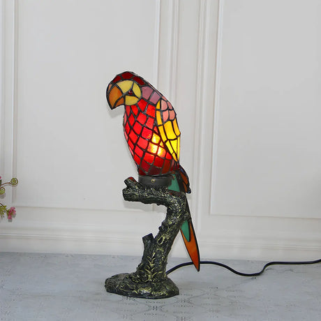 Chic Tiffany Stained Glass Parrot Decor Table Lamp Image - 1