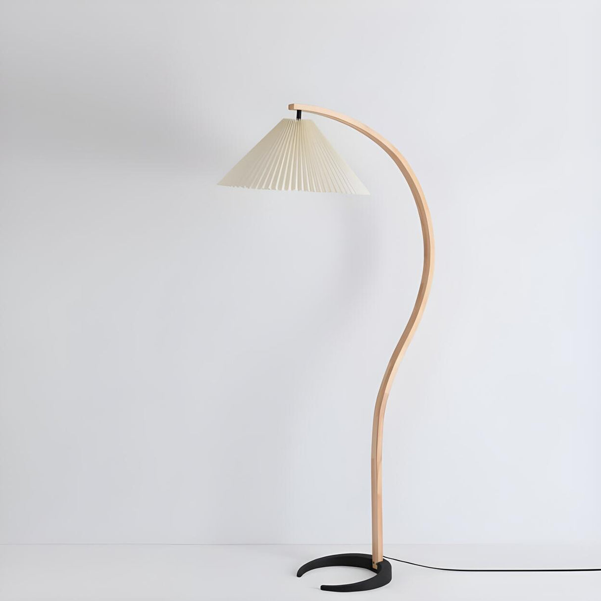 Chic White Cone and Curved Wooden LED Floor Lamp Image - 9