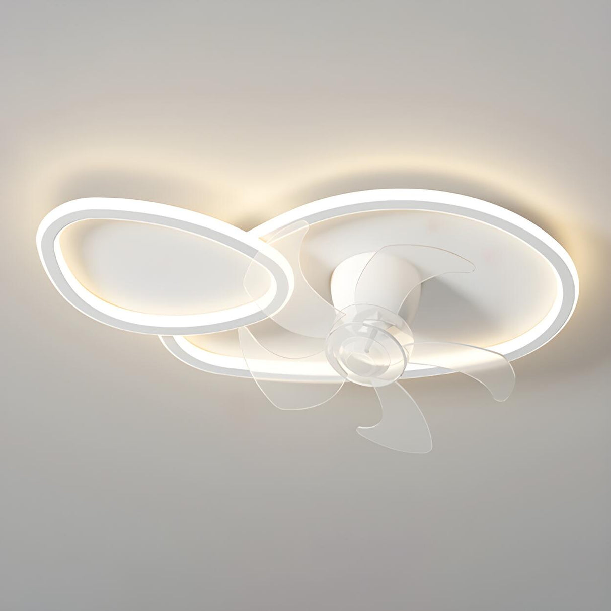 Chic White Flush Geometric Ceiling Fan with LED Light Image - 14