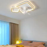 Chic White Flush Geometric Ceiling Fan with LED Light Image - 17