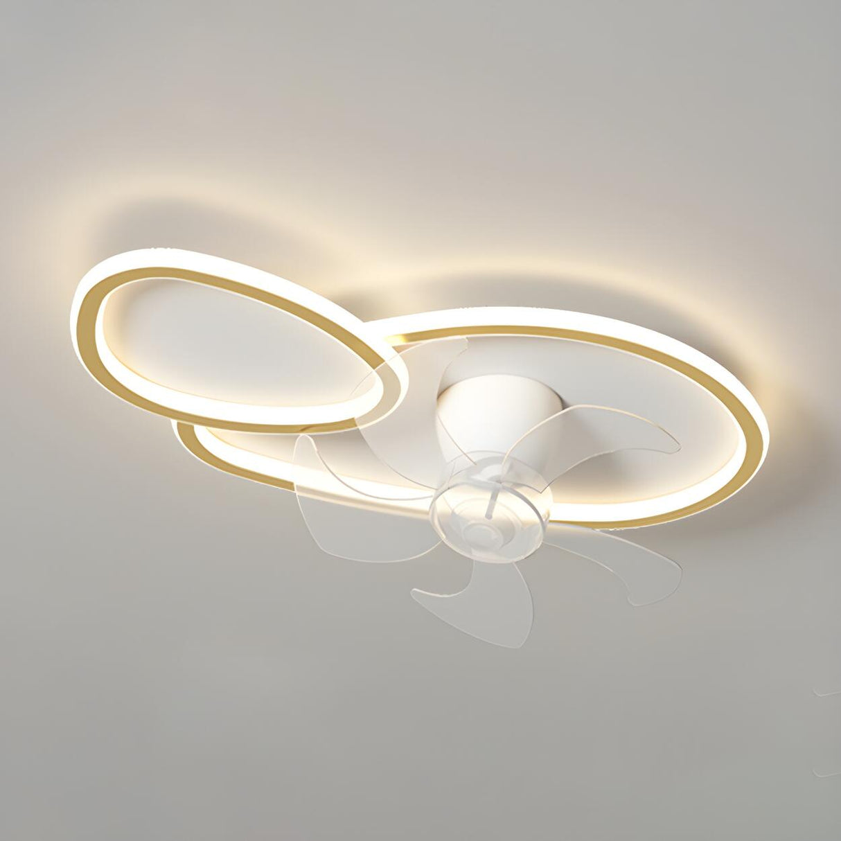 Chic White Flush Geometric Ceiling Fan with LED Light Image - 5