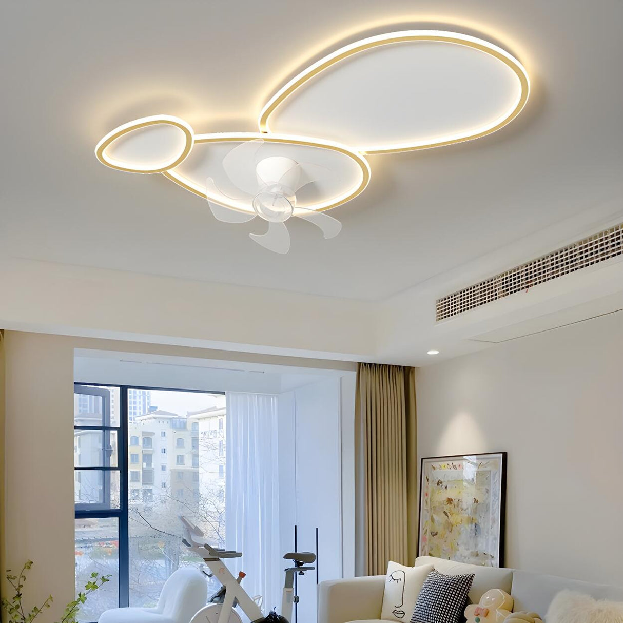 Chic White Flush Geometric Ceiling Fan with LED Light Image - 8