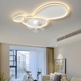 Chic White Flush Geometric Ceiling Fan with LED Light Image - 8