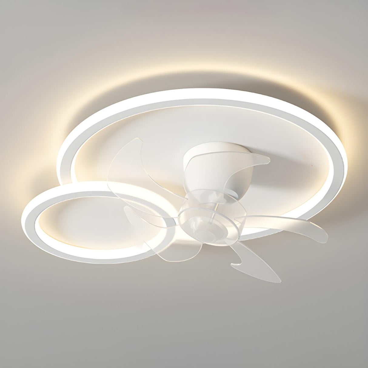 Chic White Flush Geometric Ceiling Fan with LED Light Image - 9