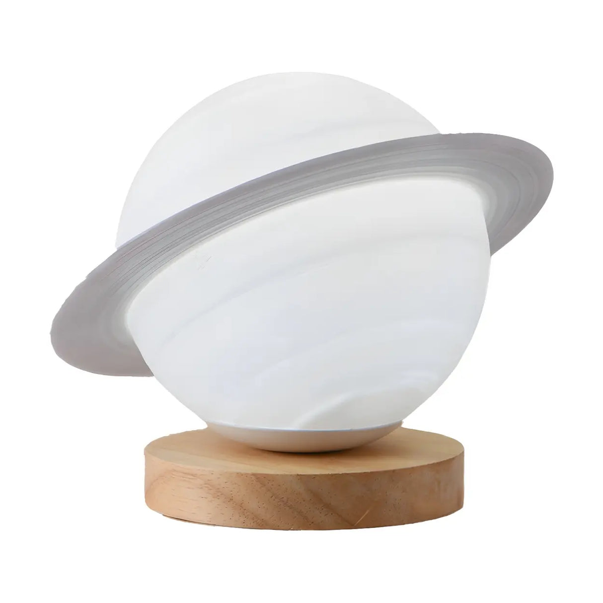 Chic White Wood Saturn Globe LED Bedside Table Lamp Image - 5