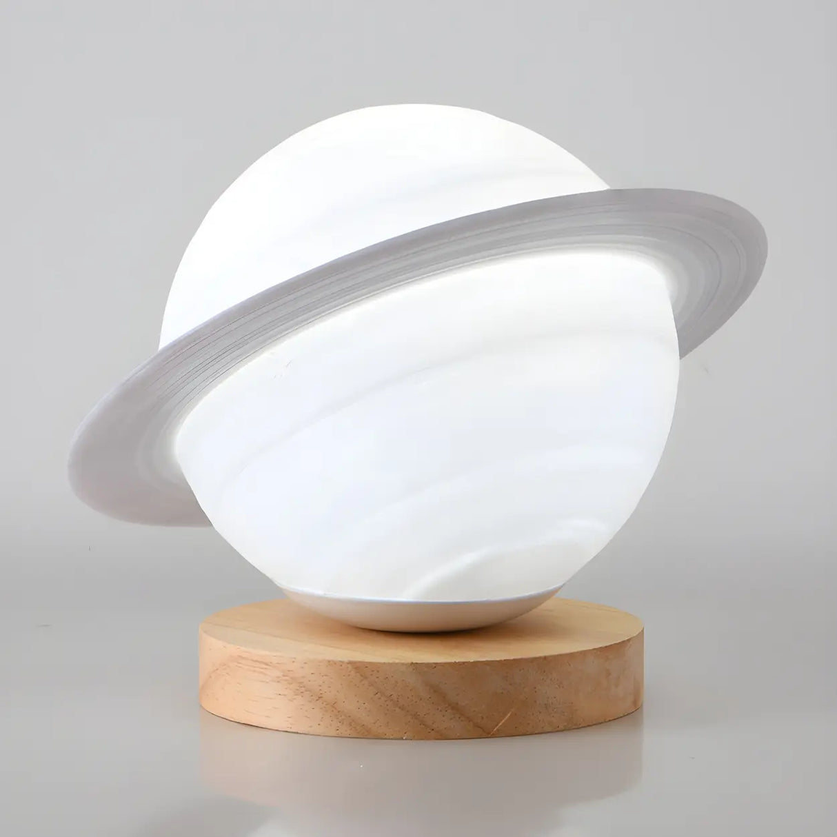 Chic White Wood Saturn Globe LED Bedside Table Lamp Image - 6