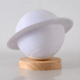 Chic White Wood Saturn Globe LED Bedside Table Lamp Image - 7