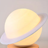 Chic White Wood Saturn Globe LED Bedside Table Lamp Image - 8