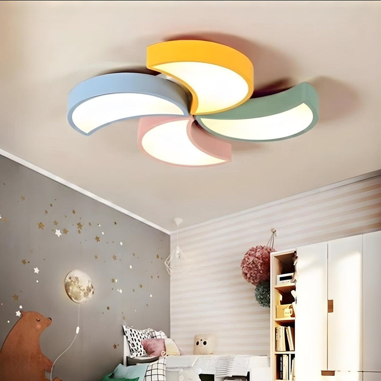 Child Bedroom Colorful Pinwheel LED Flush Mount Light Image - 5