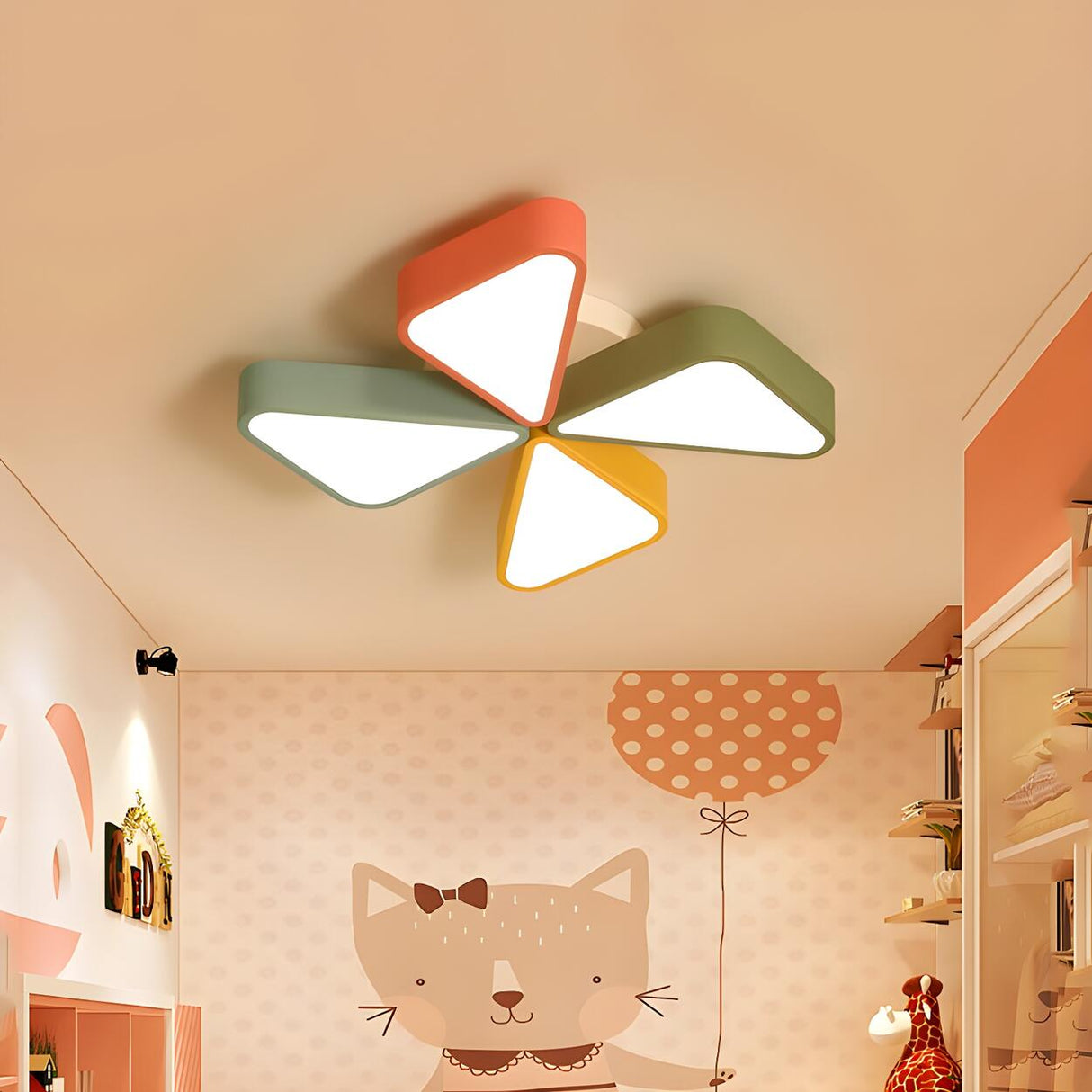 Child Bedroom Colorful Pinwheel LED Flush Mount Light Image - 8