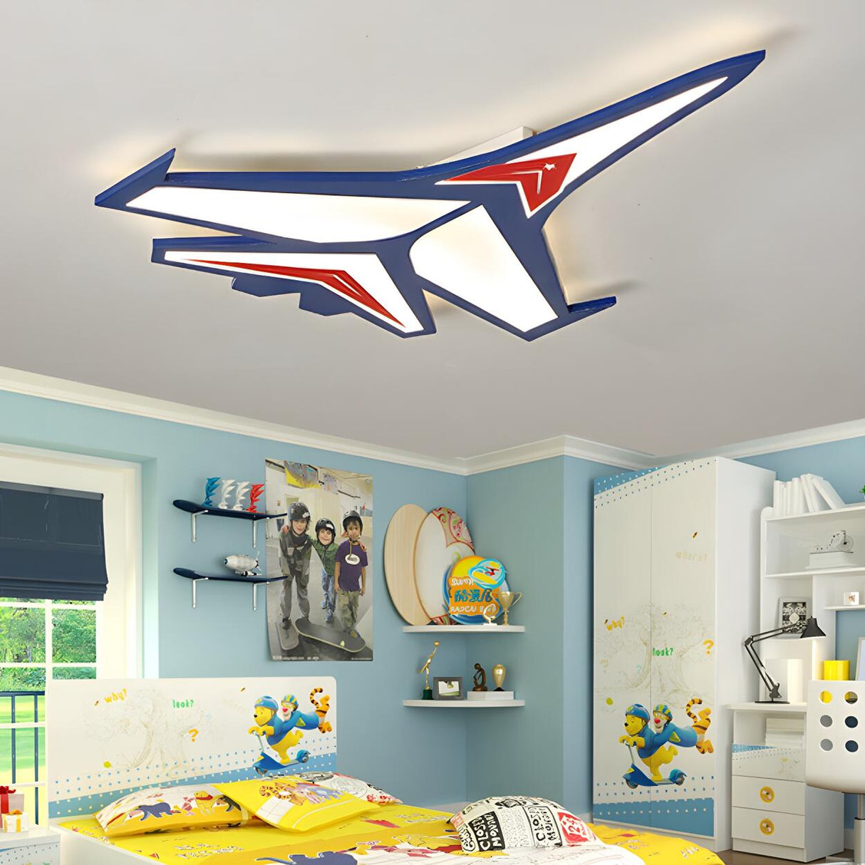 Child Bedroom Pointed Airplane LED Flush Mount Light Image - 1