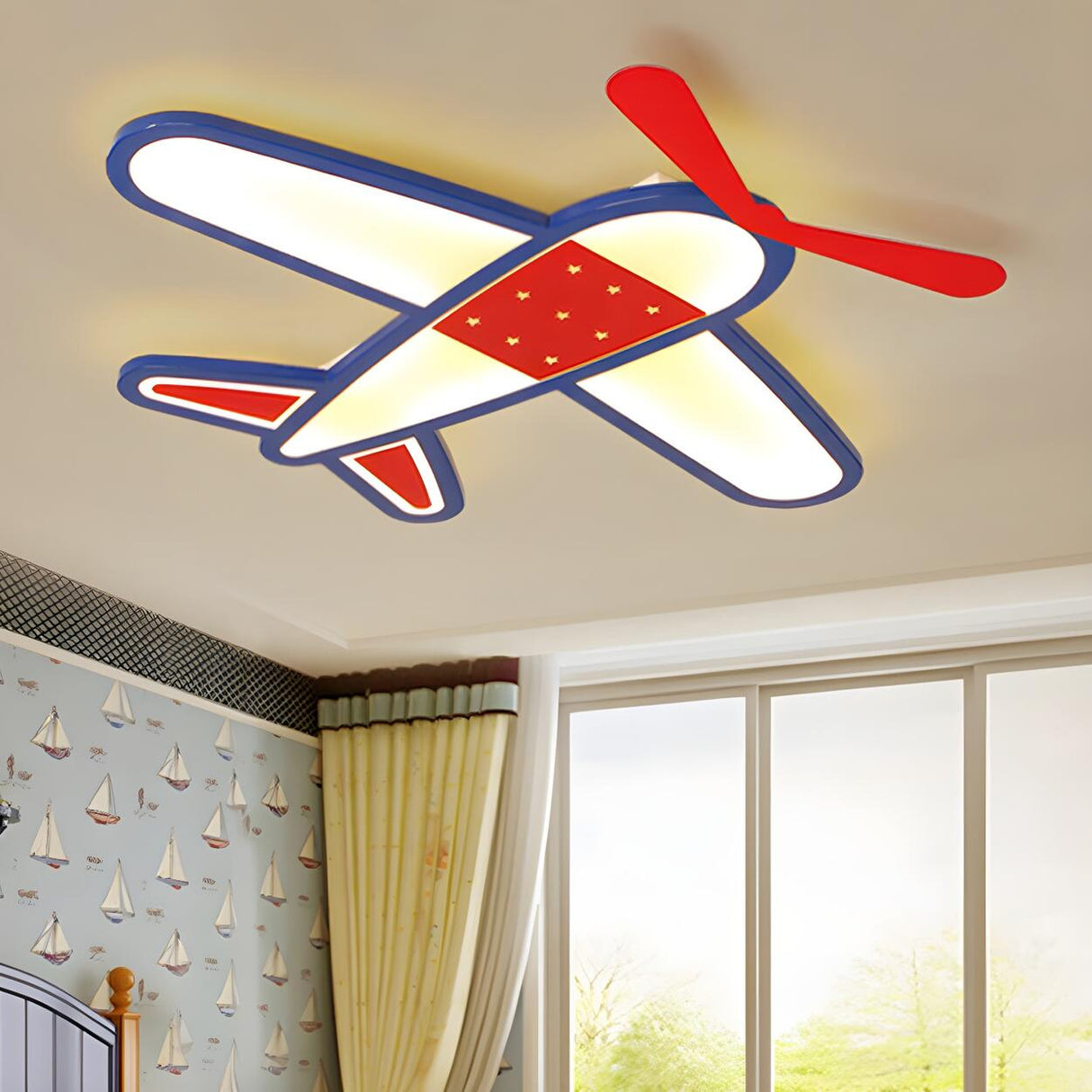 Child Bedroom Pointed Airplane LED Flush Mount Light Image - 5