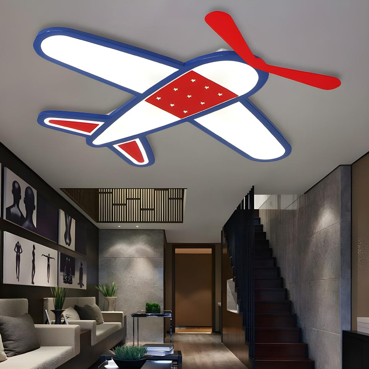 Child Bedroom Pointed Airplane LED Flush Mount Light Image - 6