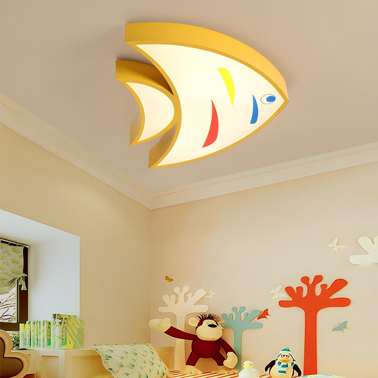 Child Bedroom Yellow Fish-Shaped LED Flush Mount Light Image - 1