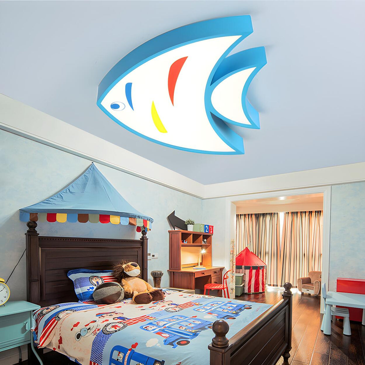 Child Bedroom Yellow Fish-Shaped LED Flush Mount Light Image - 4