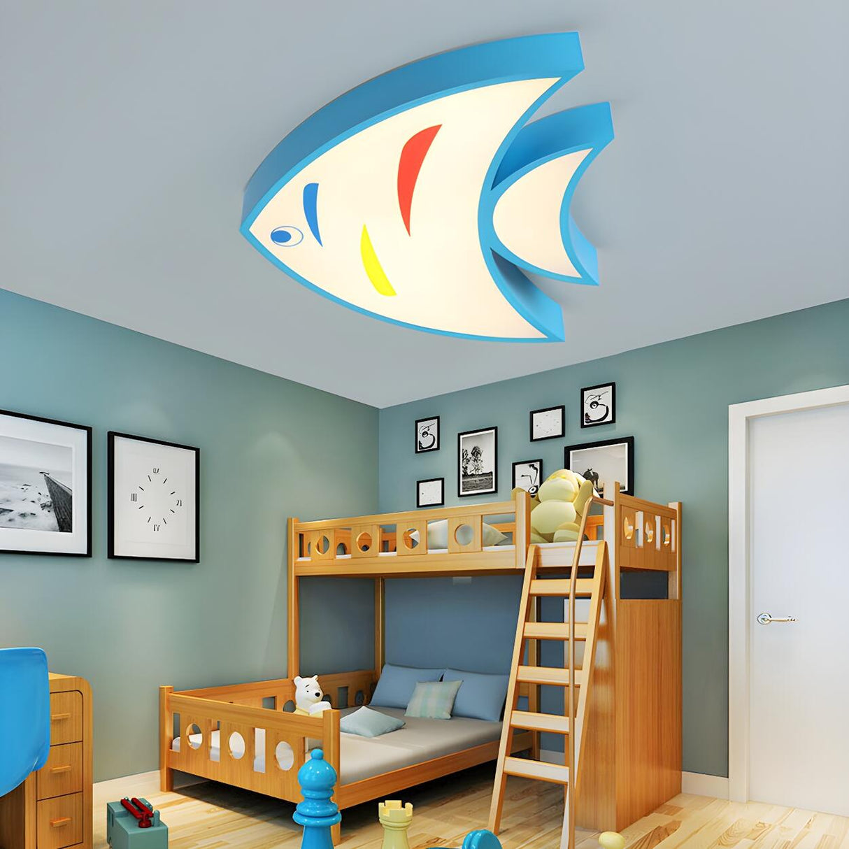 Child Bedroom Yellow Fish-Shaped LED Flush Mount Light Image - 5