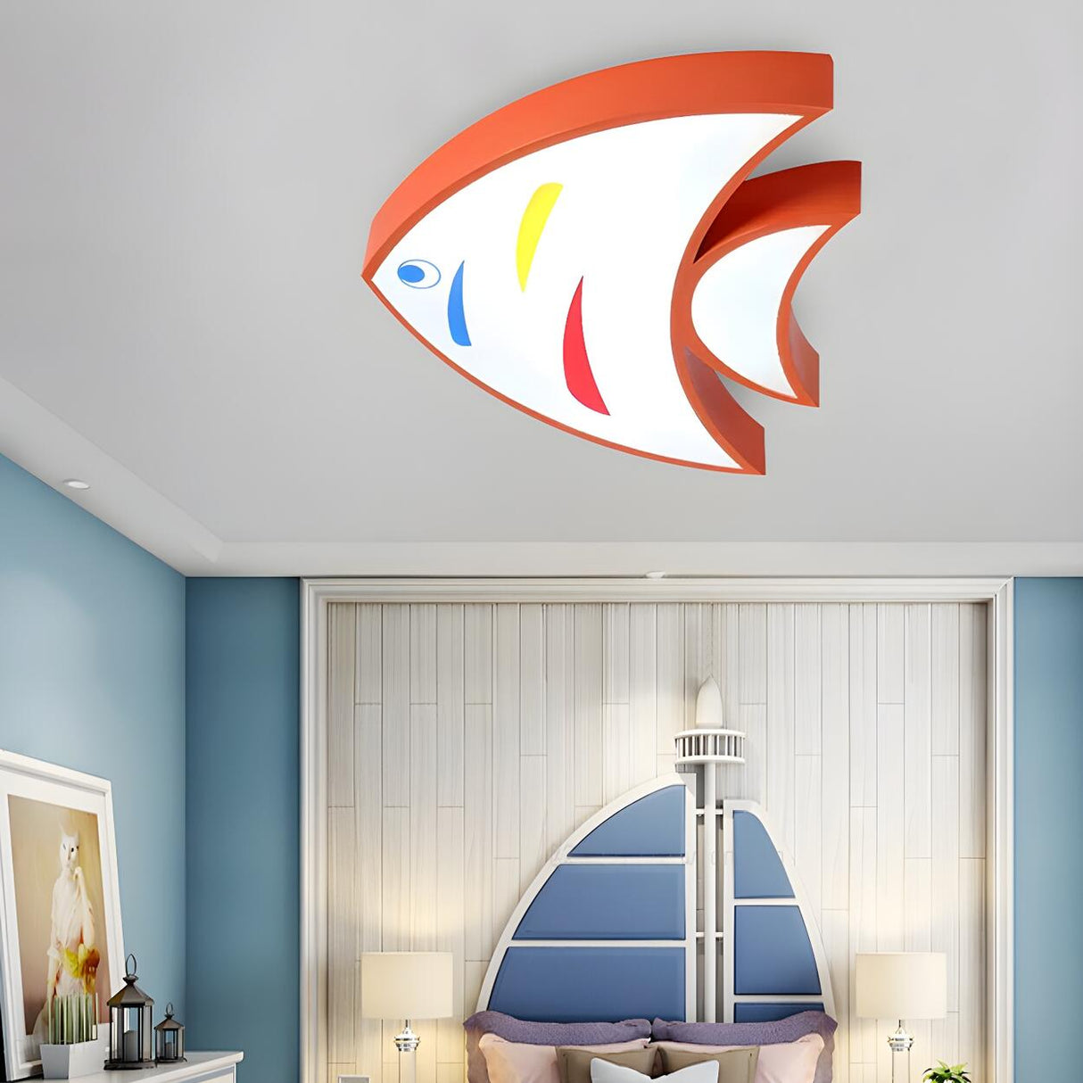 Child Bedroom Yellow Fish-Shaped LED Flush Mount Light Image - 7