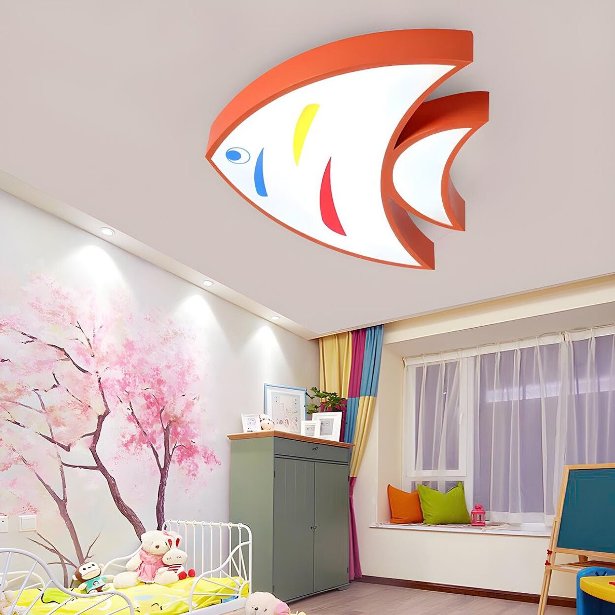 Child Bedroom Yellow Fish-Shaped LED Flush Mount Light Image - 8