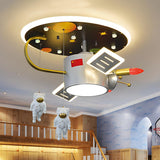 Child Room Astronaut Space Nickel LED Flush Mount Light Image - 1