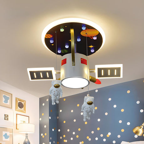 Child Room Astronaut Space Nickel LED Flush Mount Light Image - 2