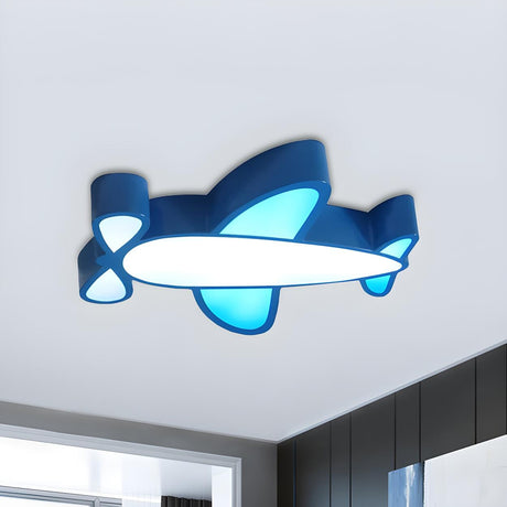 Child Room Blue Cartoon Airplane LED Flush Mount Light Image - 1