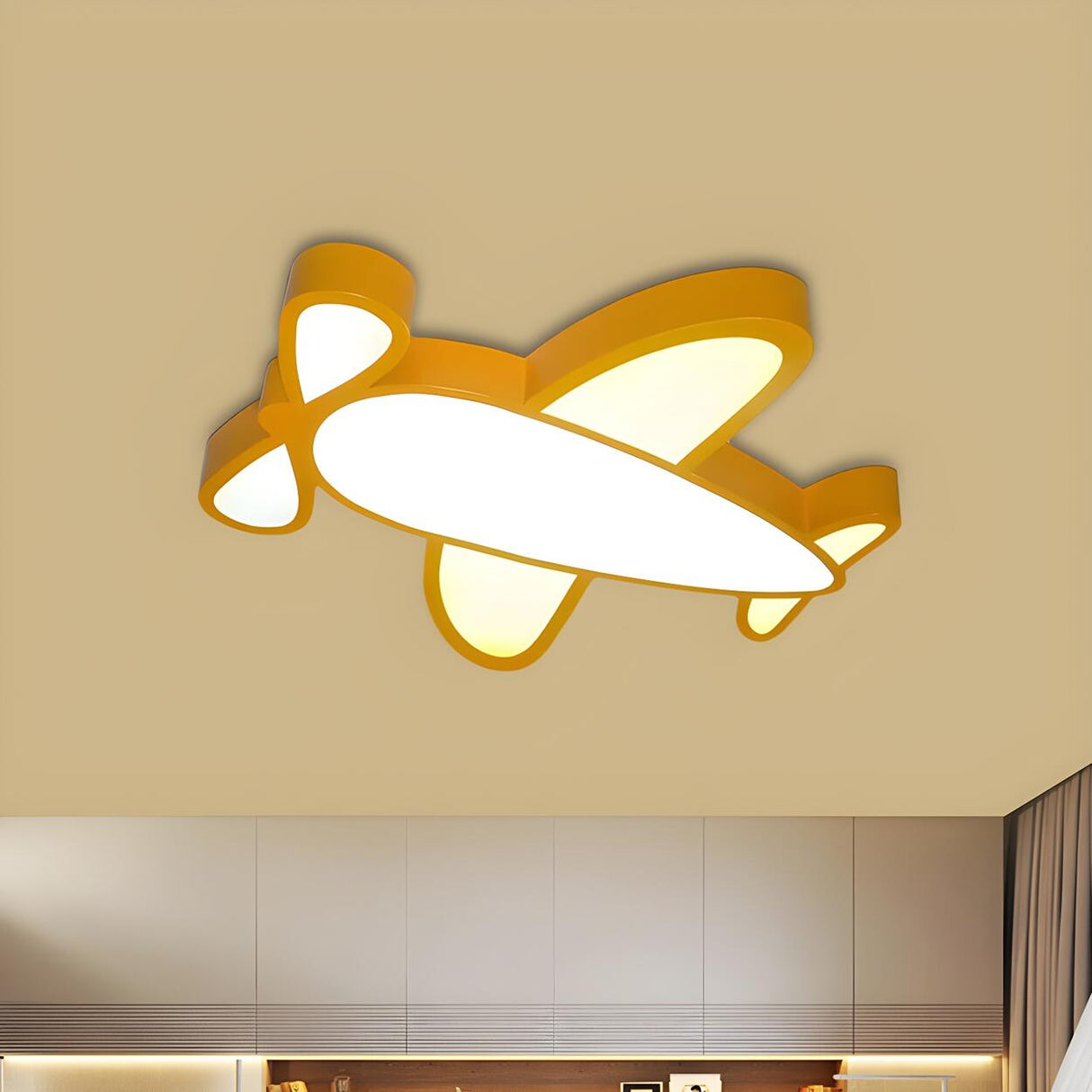 Child Room Blue Cartoon Airplane LED Flush Mount Light Image - 5