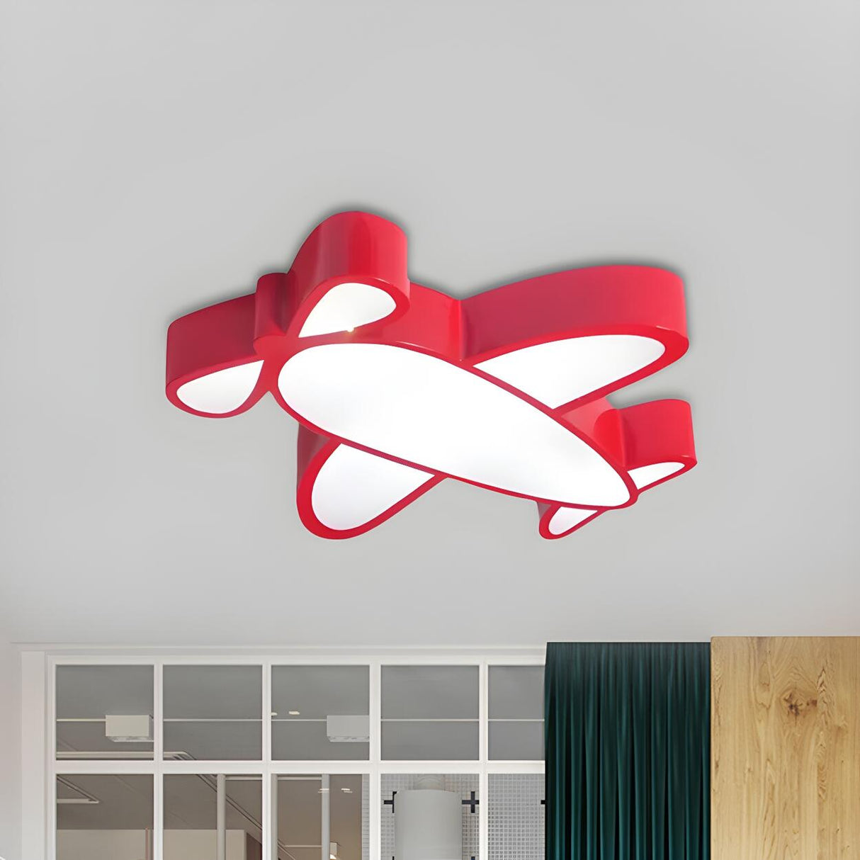 Child Room Blue Cartoon Airplane LED Flush Mount Light Image - 9